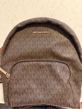 Michael Kors Brown MK Monogram Backpack with Gold Hardware